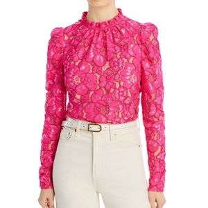 Wayf Pink Erika Puff-Sleeve long sleeve Lace Top
